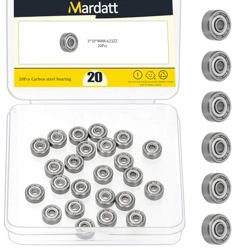 Mardatt 20PCS 623ZZ Kugellager Sortiment-Kit, 3 x 10 x 4mm, Hochkohlenstoffstahl Tiefnutzlager, Doppelschirmlager für Maschinen-Hardware-Ausrüstung, Rollen, 3D-Druck