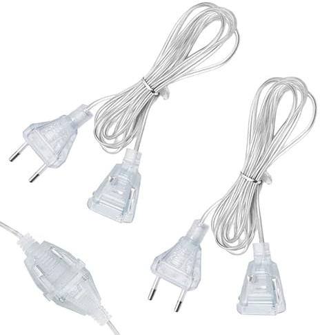 2 cavi di prolunga trasparenti, per spina europea, 3 m, trasparente, sottile, trasparente, cavo di prolunga piatto, per luce LED, per esterni, 220 V