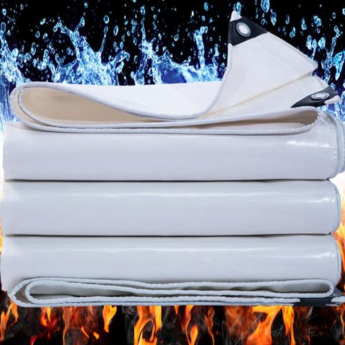 Lona Impermeable Exterior PVC, 520g/m² 0.5x12m Toldo Reforzado PVC Protección contra UV, con Ojales de Acero Inoxidable para Leña, Muebles, Jardín, Piscinia, Vehículos,Blanco