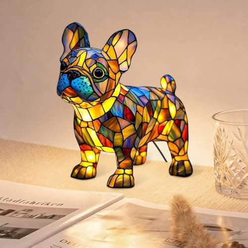 CEWROM Französische Bulldogge Lampe/Dackel Lampe, LED Nachtlicht der Hundeserie, Hunde Tischlampe aus Gebeiztem Kunstharz mit warmem Licht, Haustier-Dekolampe (Französische Bulldogge)