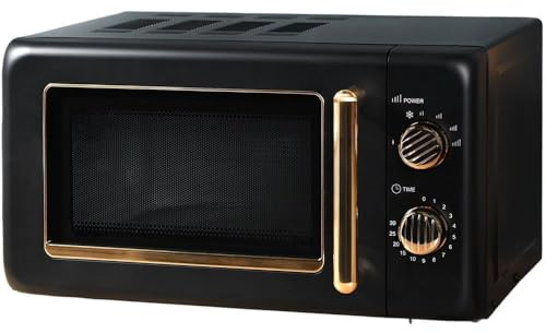 wilko Ayano 20L Microwave, 45.2 x 36.1 x 150cm, 800W, Black and Gold, Countertop, Retro Design