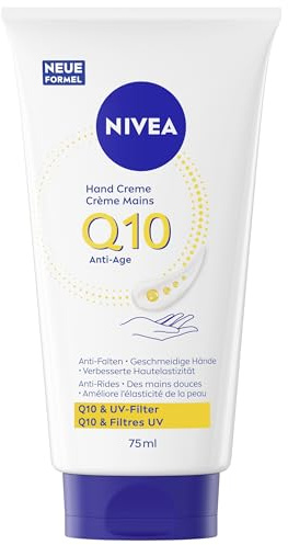 NIVEA 3in1 Anti-Age Q10 Hand Creme, Anti-Falten Handpflege mit Q10 und UV-Filter, pflegende Hautcreme für normale bis trockene Hände (75 ml)