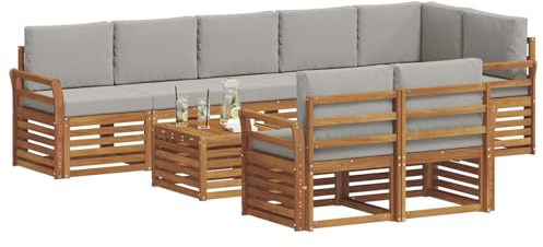 vidaXL Sofagarnituren 9 pcs Natürlich und Hellgrau Massivholz Akazie, Moderne Garten-Sofa-Garnitur, Robustes Outdoor-Sofa, braunes Akazienholz, stylische Sitzgruppe für deinen Garten