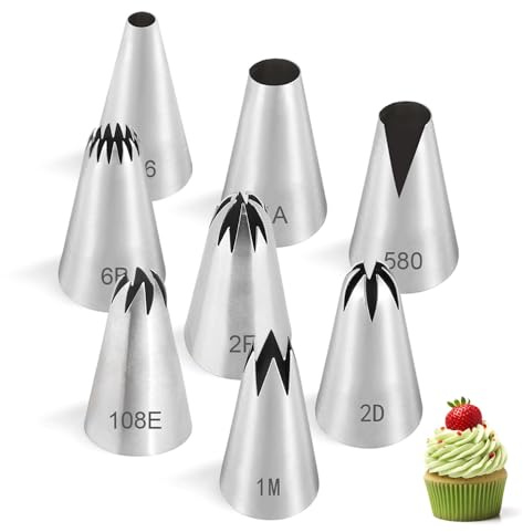 SZMK 8 Pièces Embout Poche a Douille Patisserie 2.5 CM,Douille Cannelée Inox,Douilles Cupcake Réutilisable,Douilles Glaçage Décorative,Embout de Tuyauterie Gateau pour Dessert, Muffins,Bonbons