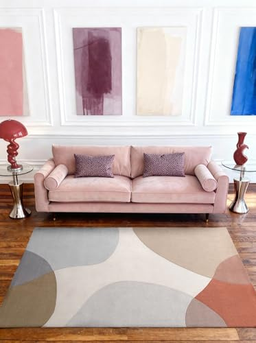 Ted Baker Wollteppich Clarissa - Buntes Design Wohnzimmerteppich, 100% Wolle, Handgewebt & Natürlich, Retro Naturfaser Teppich für Wohnzimmer, Schlafzimmer, Esszimmer – Blau Multifarben, 200x290 cm
