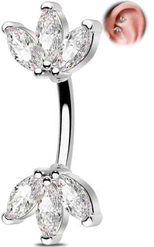 OUFER 16G Gold Curved Barbell Piercing 6/8 mm, Rook Piercing 316L Edelstahl mit Klar Schwarz Marquise CZ, Eleganter Eyebrow Bar Körperschmuck Knorpel Ohrpiercing Rook Helix