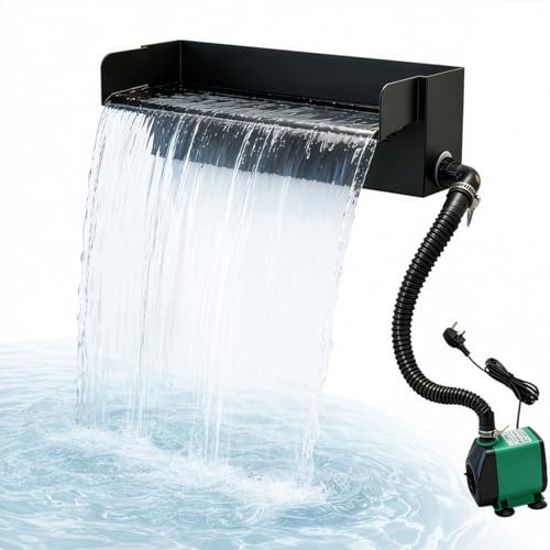 Pool Wasserfall Spillway mit Pumpe 45W 3000L/H Edelstahl-Teichbrunnen, Bunte LED-beleuchtete Outdoor-Springbrunnen, Wasserfluss Spillway Set 30cm (12) für Koiteich, Schwimmbad, Garten