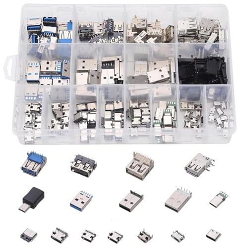 Harrisen USB Adapter Stecker Set, 180 Stück, 16 Modelle | USB 2.0 3.0 Typ A C Micro-USB Männlich Weiblich Adapter Stecker für Elektronik, Heimwerkerprojekte und Reparaturen