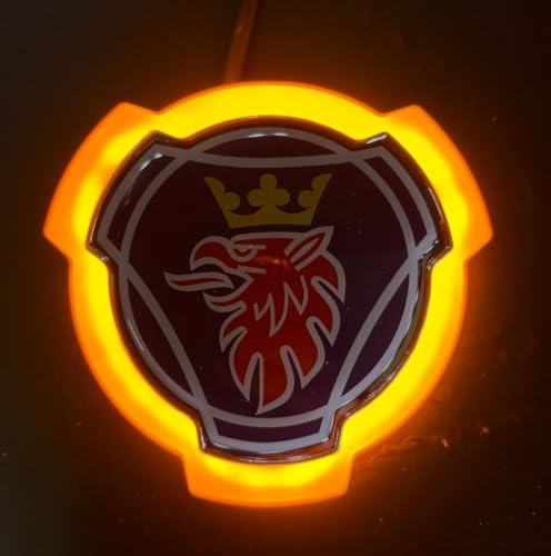1 Set blau-rotes Griffin-Emblem für Scania Auto LKW Frontgrill Motorhaube Abzeichen Emblem mit 24 V LED-Beleuchtung beleuchtetes Zubehör Lichtleiste (gelbe Beleuchtung)