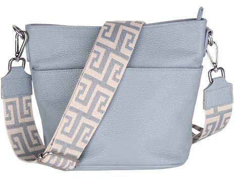 MIRROSI Damen Umhängetasche, Crossbody Bag, Echtleder I Made in Italy (1 Tasche 1 oder 2 Gurt(e)), 24x18x12cm (BXHXT) Mittelgroß