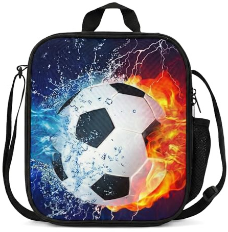 OYIWINMI Kids Lunch Bag for Boys Insulated, Football Design with Bottle Holder, Thermal Cooler Lunchbox, Small Medium Cooling Ice Bag, Tote Containers for School Work Picnic Sport Toddler