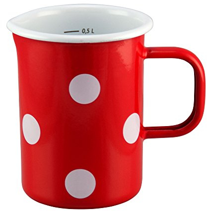 Münder-Emaille - Messbecher - Rot mit weißen Tupfen - Ø8xH12cm - 500ml - mit Innenskala