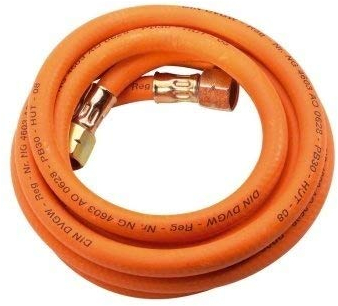 CFH Gasschlauch Gummi VS 758 - 2 m Gummigasschlauch mit beidseitigem G 3/8 LH Anschluss, für Abflammgeräte & Gaslötgeräte, LPG/Propan/Butan, 20 bar, konisch dichtend, -30 °C bis +70 °C