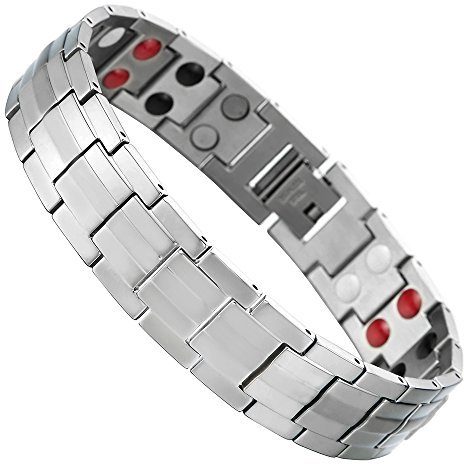 COOLSTEELANDBEYOND Edelstahlschmuck Magnetische Energie Armband Herren Magneten Germanium, Silber Farbe, Link-Tool zum Entfernen Enthalten