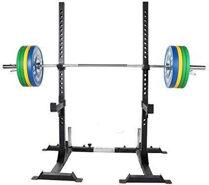 GORILLA SPORTS® Squat Rack - mit 140kg Langhantel Set, Olympia Langhantelstange 220cm, 10 Hantelscheiben, Dip-Station, Verstellbar, bis 500kg - Kniebeugenständer, Langhantelablage, Hantelständer