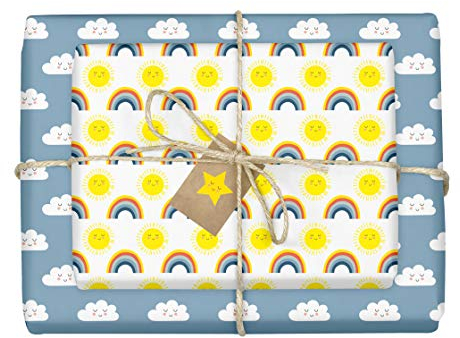 4x dabelino Regenbogen-Geschenkpapier-Set für Kinder inkl. Stern-Geschenkanhänger aus Recycling-Papier (Kindergeburtstag, Geburt, Baby, Mädchen, Jungen)