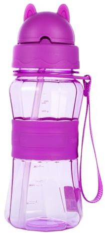 Sigdio Gourde pour Enfants Bouteille d'eau Enfant garçons et filles avec Paille sans BPA Gourde Sport pour Maison, École et Activités extérieure (Porpora-1)