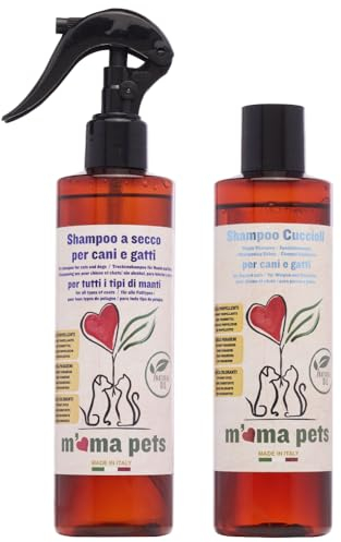 Mama Pets Trockenshampoo und Welpenshampoo-Set für Hunde und Katzen 2x250ml - 500 ml