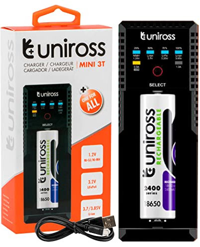 UNIROSS Mini 3T AA/AAA/C/SC Battery Charger for NiMH/NiCD Batteries LED Indicators and Powerbank Function Powered by USB Cable - Pack of 1 Charger
