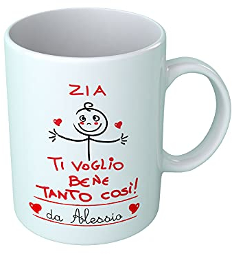 Overthetee Tazza con Nome Personalizzato - Maschietto Zia Ti Voglio Bene Tanto Così - Compleanno, Anniversario, Festa - Idee Regalo Zii