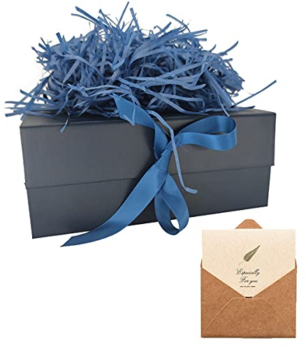 Blau Geschenkbox 23 x17 x10 cm, Geschenkkarton mit Magnetisch Deckel und Schleife für Hochzeiten, Weihnachten, Geburtstage, Jubiläen Geschenkverpackung Box
