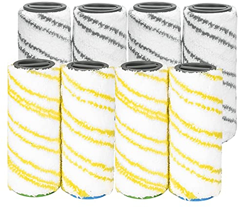 DrRobor 8 Stück Walzenset für Kärcher FC7 FC5 FC3 FC3D EWM2 Elektrischer Bodenreiniger 2.055-007.0/2.055-006.0 (Gelb + Grau)