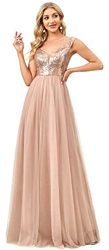 Ever-Pretty Abito da Ballo con Paillettes Aderenti Senza Maniche con Scollo a V Elegante da Donna Oro Rosa 56