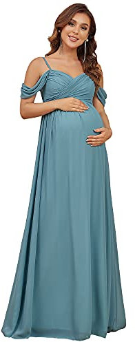 Ever-Pretty Vestiti da Damigella Premaman Tracolla Regolabile Scollo a V Linea ad A Chiffon Lunghezza del Piano da Donna Blu Polveroso 46EU