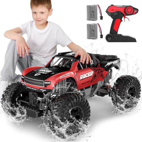 JONEALA RC Trucks 4x4 Offroad Waterproof - 1:12 Scale Large Amphibious Remote Control Car, Dual Motors Crawler Vehicle, Monster Truck Toys with 2 Rechargeable Batteries, Best Gift for Kids Adults
