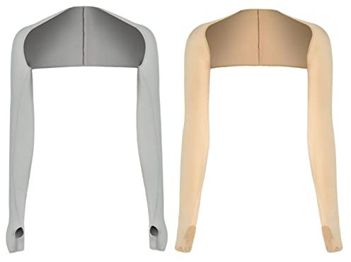 Elegtiskas 2 Pairs Sun Protection Arm Sleeves Shrug Anti-UV Golf Cooling Shawl with Finger Hole