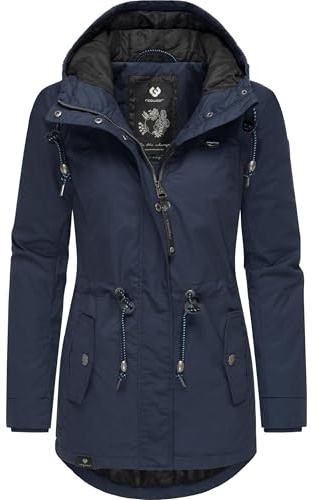 Ragwear Damen Winter-Kurzmantel Monadis Black Label mit Kapuze | Länge: po-bedeckend | Wärmegrad 3 von 3 – warm gefüttert | wasser- und windabweisend | fleecegefütterte Kapuze