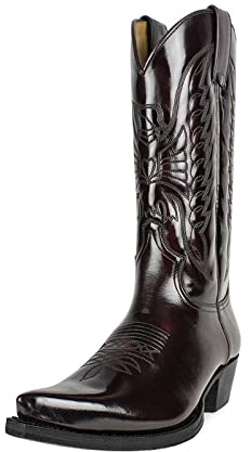 Stivali da Cowboy da Uomo Ricamo a Punta Stivali Western Autunno Inverno Stivali a metà Polpaccio Vintage,Dark Brown,40 EU