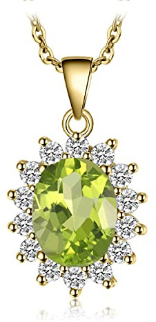 JewelryPalace Oval 2.2ct Echt Peridot Prinzessin Diana Kate Middleton Kette Anhänger, Schmuck Set Grün, Halsketten Damen Silber 925 Collier Edelstein Mädchen, Ketten für Frauen Geschenk Vergoldet 45CM