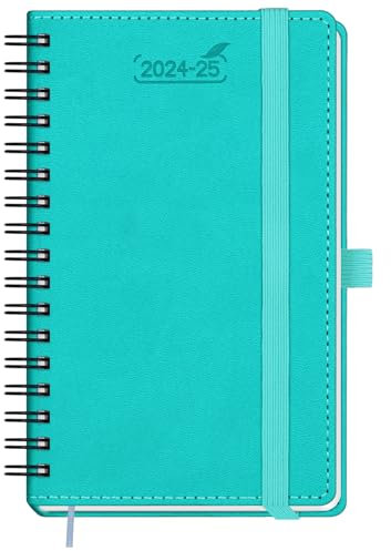 BEZEND Taschenkalender 2024-2025 Wochenansicht Spiralbindung [Türkis] 18-Monats-Wochenplaner läuft Jul'24 - Dez'25. Halbjahres-Terminplaner 24/25 mit PU-Leder-Softcover, 15,5 x 9 cm
