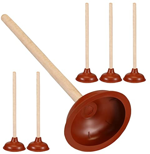 Lallisa WC-Saugglocken mit 45,7 cm langem Holzgriff, Saugnapf, Gummi-Kolben für Badezimmer, robustes, starkes Waschbecken zur Befestigung verstopfter Toiletten, Abflüsse (braun), 6 Stück