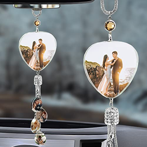 ＨＡＯＡＮＧＺＨＥ Rückspiegel-Auto-Ornamente, Autospiegel-Anhänger, Kristall-Auto-Rückspiegel-Anhänger, Kristall-Foto-Anhänger, personalisiertes Geschenk