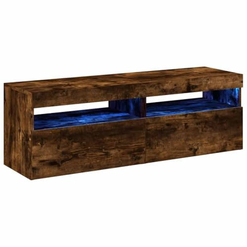 vidaXL TV Cabinets Constructed from Engineered Wood with LED Lights - Smoked Oak Finish - Set of 2 - Modern Style - USB Connector - Suitable for Living Room or Bedroom