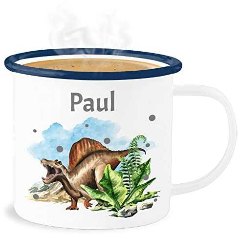 Emaille Becher Blechbecher - Dinosaurier Geschenk Dino Geschenke Dinos I - 300 ml - Weiß Blau - tiere tasse tier name tassen kinder tieren t rex häferl saurier personalisierte dinosaur dinosaurs