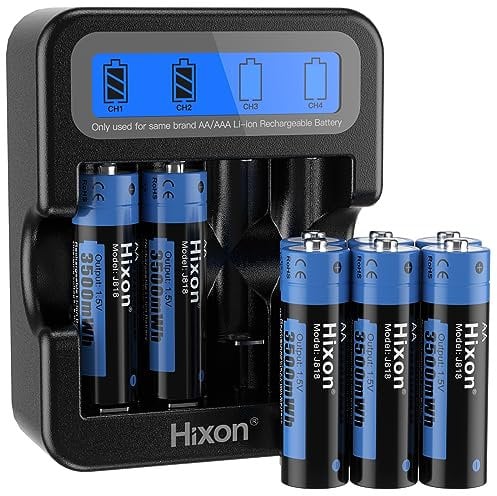 Hixon 1.5V AA Rechargeable Lithium-ion Battery 8pc with LCD charger,3500mWh Hixon AA Rechargeable Batteries for home appliances and Office Devices,1.5V Constant Output