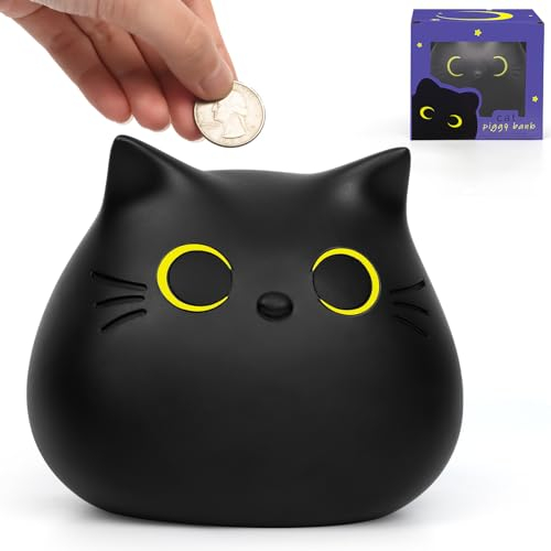 Sparschwein Katze Schwarze Spardose Katze, Münze Spardose Kinder Spielzeug, Kunststoff-Münze Bank Geburtstagsgeschenk für Jungen Mädchen