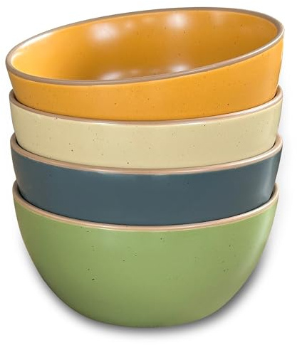 Mora Ceramic Artisan Matte Bowls For Kitchen 28oz - Bowl Set of 4 - For Cereal, Salad, Pasta, Soup, Dessert etc - Dishwasher, Microwave, and Oven Safe - For Breakfast, Lunch and Dinner - Safari Colors