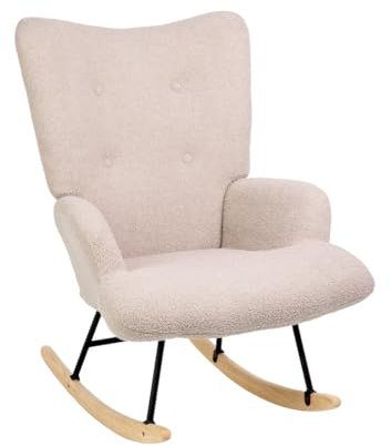 HOMLA Schaukelstuhl Schwingsessel Fernsehsessel Moss Teddy Boucle Beiger Schaukelstuhl aus Teddy BOUCLÉ Stoff 72x73x92 cm