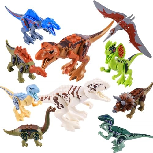 Necdeol Dinosaurier Block Spielzeug Set, 11 Stück Realistisches Dino Figuren Spielset, Enthalten Tyrannosaurus Rex, Triceratops, Flugsaurier, Dinosaurier Pädagogisches Spielzeug ab 3 4 5 6 7 8 Jahre