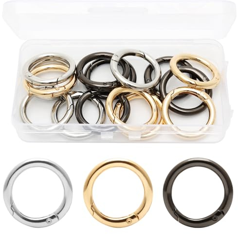15 Pcs Round Carabiner Clip, Multicolor Trigger Metal Spring O Rings, Key Ring Hoop 25mm for Keyring Clip Handbag Tents and DIY Craft