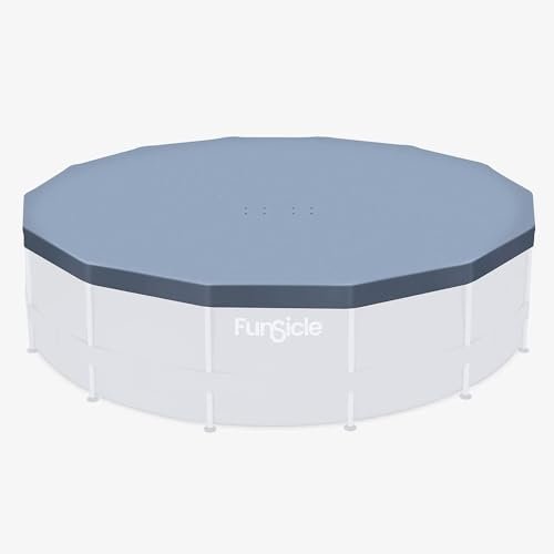 Funsicle 14 Foot Durable Round Pool Cover with Adjustable Drawstring for Oasis, Activity, Quickset and Above Ground Outdoor Swimming Pool, Gray