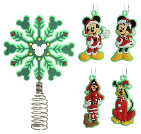Hallmark Disney Mickey und Minnie Mouse 12,7 cm Miniatur-Weihnachtsbaumspitze und Mini-Ornamente, 5 Stück, bruchsicher