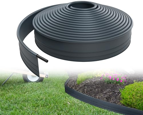 XMTECH Beeteinfassung Kunststoff Rasenkante Flexible Garten Blumenbeet Umrandung Beeteinfassungen Mähkante Beetbegrenzung Gartenumrandung Beetumrandung, 9.6cm Hoch, Länge: 30m, Anthrazit
