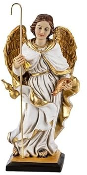 DRW Figur Erzengel San Raphael, Kleid in Beige und Gold, aus Kunstharz, handbemalt, 15 cm