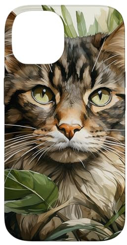 iPhone 14 Cat Leaves Watercolor Graphic Case
