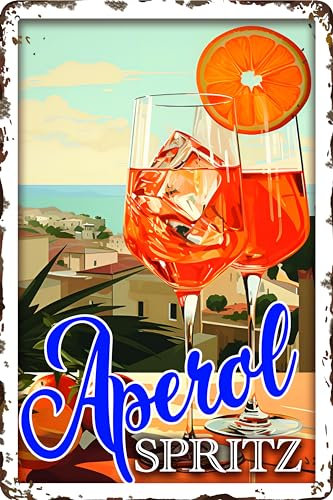 30 x 20 cm - Retro Blechschild, Bar Schild, Cocktail Rezept, Summer Feeling - Aperol Spritz - Prosecco (Italy)